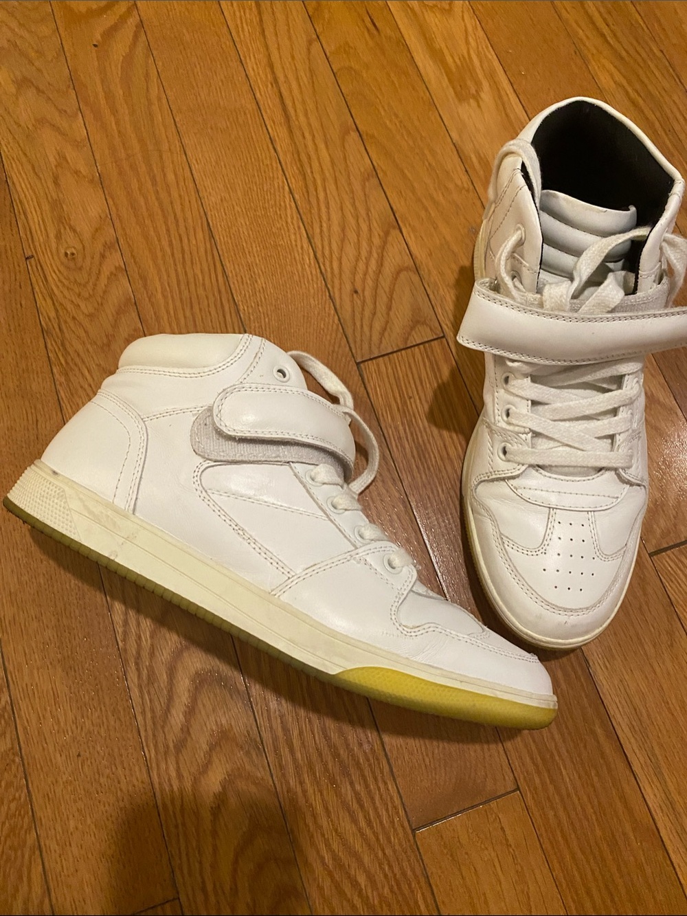 Women White High-Top Sneaker with Velcro Strap